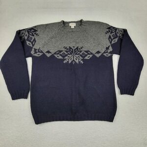 J Crew Sweater Mens Large Gray Blue Wool Hand Knit Nordic Fair Isle Pullover